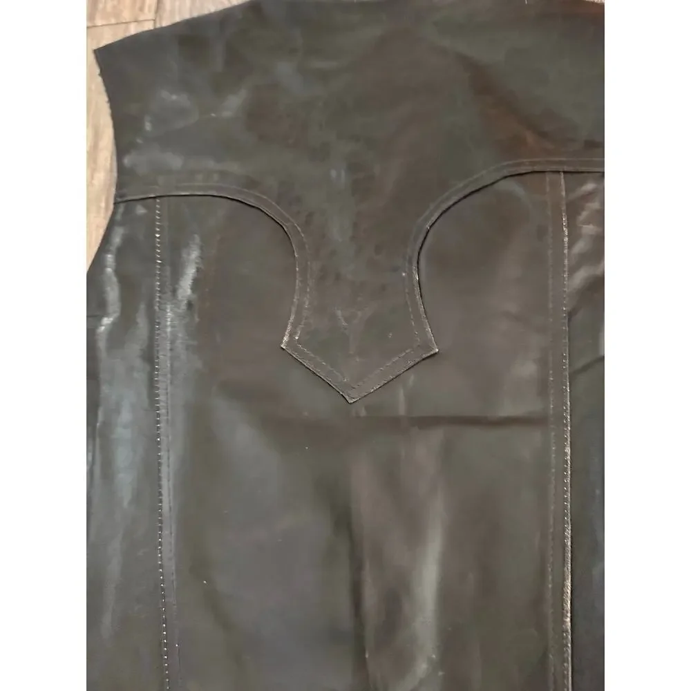 Vintage El Venado Men's Black Genuine Leather Button Up Western Vest Size 44